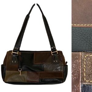 FOSSIL Patchwork Leather & Suede Shoulder Bag